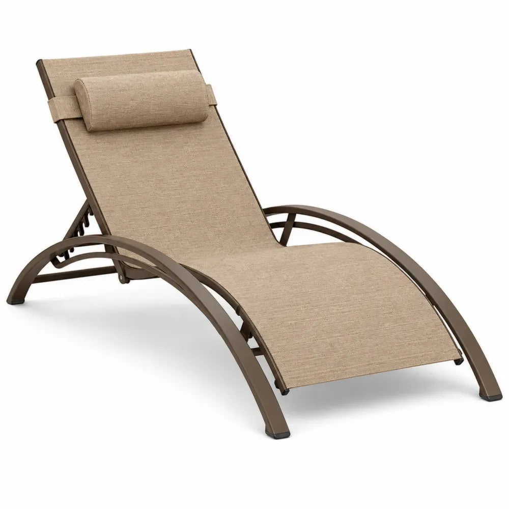 Tumbona reclinable de aluminio textilene beige claro 175 cm x 60 cm x 80 cm con reposacabezas ajustable