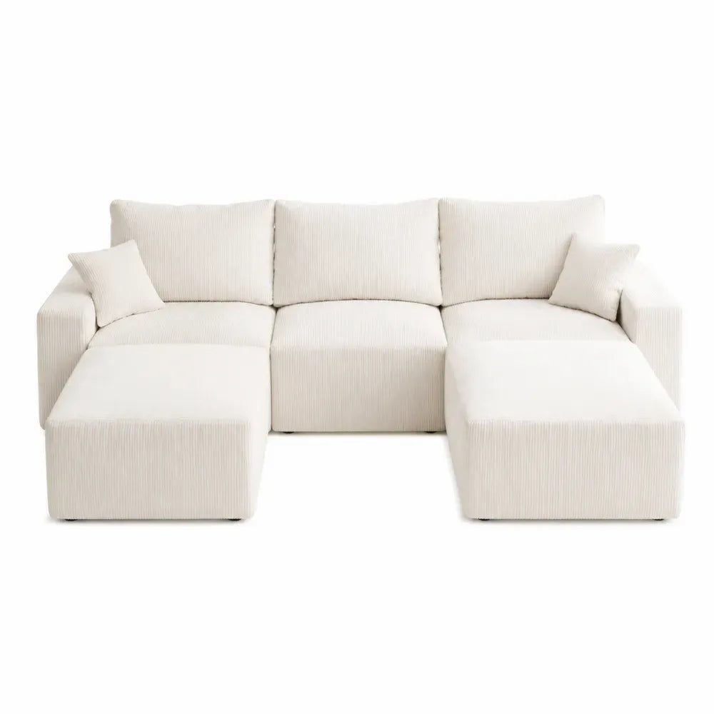 Sofá modular con doble chaise longue tapizado en tejido acanalado blanco roto 280 x 160 x 85 cm