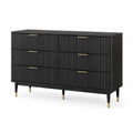 comoda de seis cajones mdf negro ranurado estructura metal patas doradas 140 cm x 40 cm x 80 cm