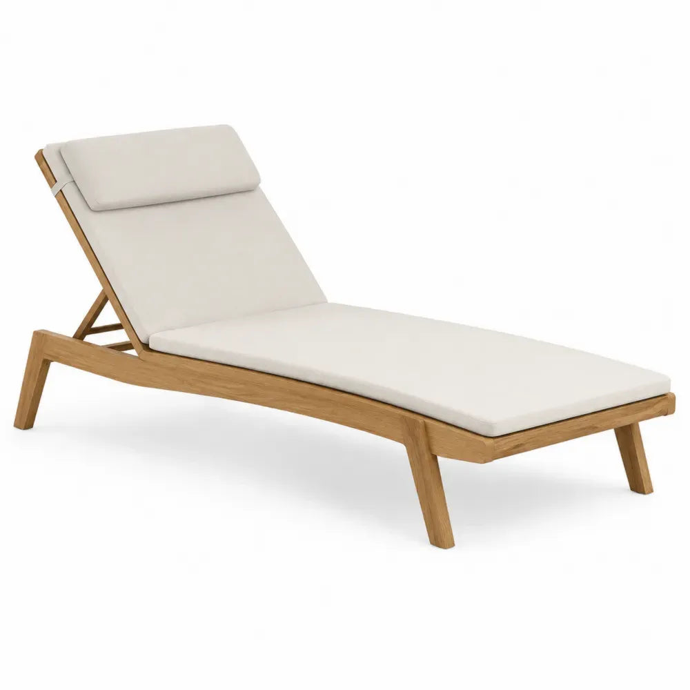 Tumbona de exterior reclinable de madera maciza de acacia con cojín beige 190 x 65 x 80 cm