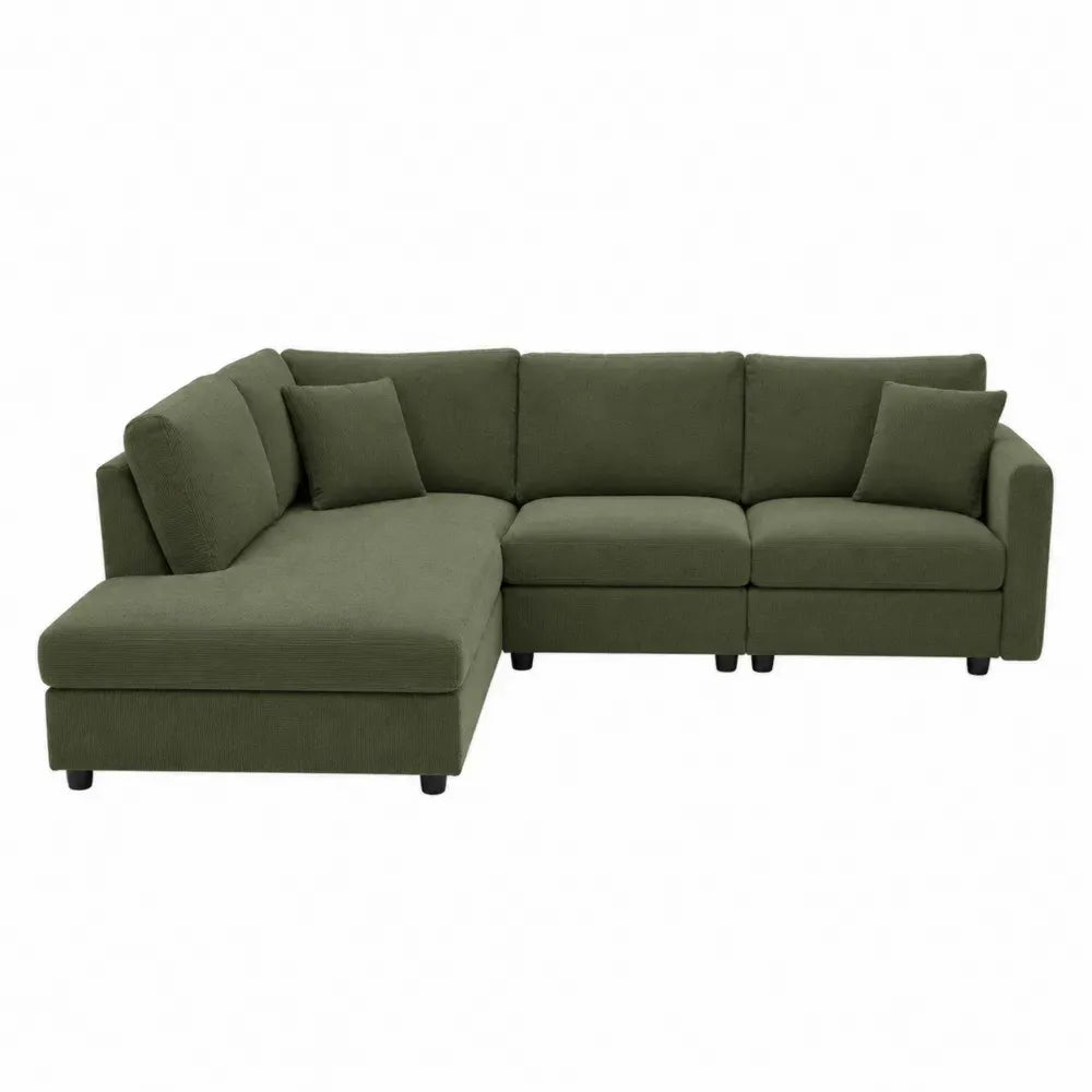 Sofá esquinero modular con chaise longue izquierda tapizado en tejido acanalado verde oliva 260 x 160 x 85 cm