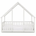 Cama infantil tipo casa rectangular de madera de pino blanca con barandillas 90 x 200 cm