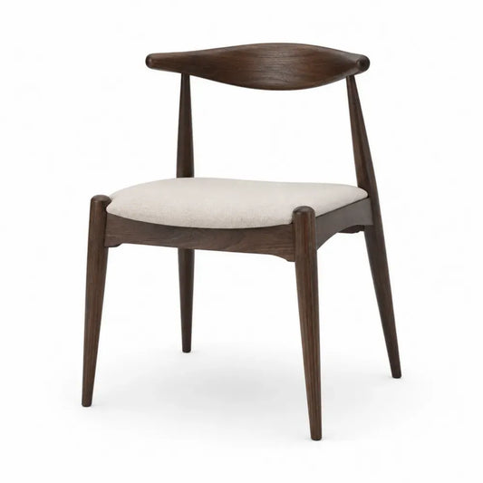Silla de comedor con asiento tapizado beige respaldo curvado de madera color nogal y estructura marrón 48 x 52 x 85 cm