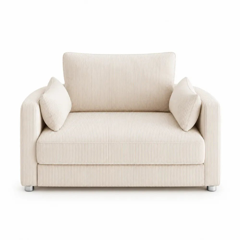 Sofá de 2 plazas tapizado tejido de poliéster acanalado beige estructura de madera maciza 180 x 90 x 82 cm