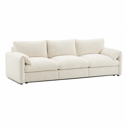 Sofá de 3 plazas tapizado tejido de poliéster acanalado beige claro estructura de madera maciza 210 x 95 x 85 cm
