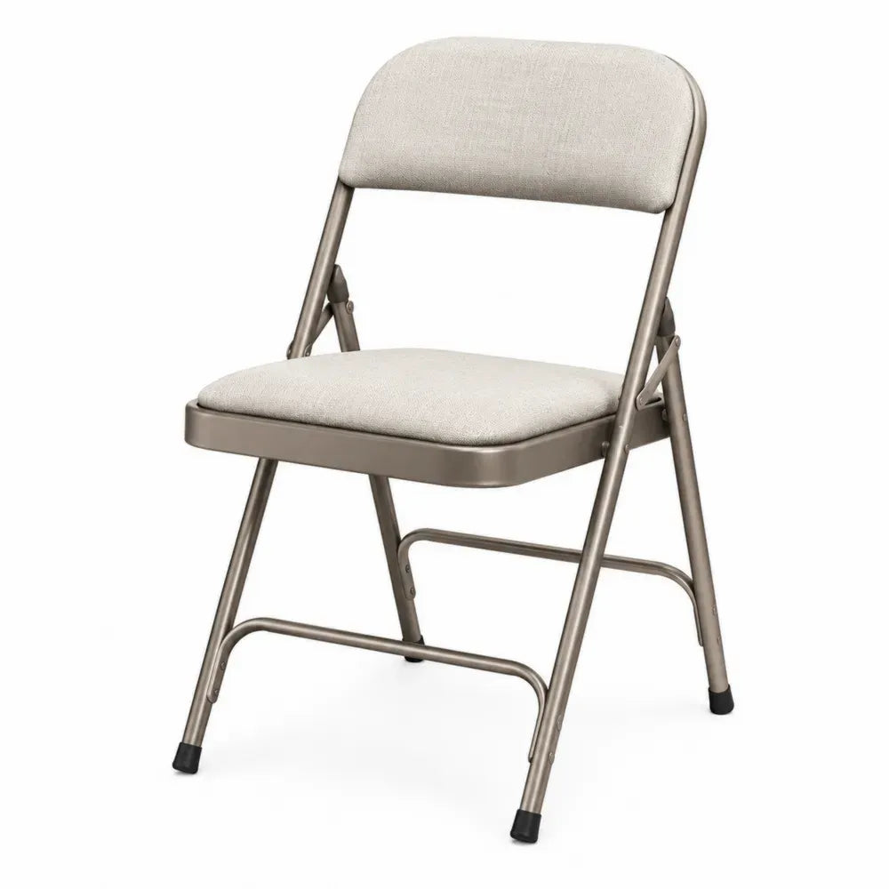 Silla plegable de comedor con asiento acolchado beige respaldo tapizado y estructura de acero gris topo 45 x 50 x 85 cm