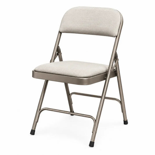 Silla plegable de comedor con asiento acolchado beige respaldo tapizado y estructura de acero gris topo 45 x 50 x 85 cm