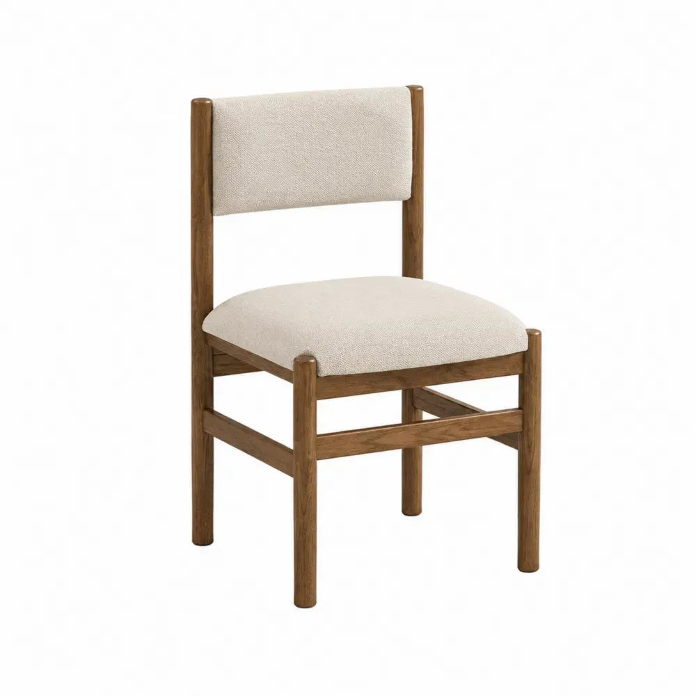 Silla de comedor con asiento y respaldo tapizados beige estructura de madera de caucho marrón 48 x 52 x 85 cm