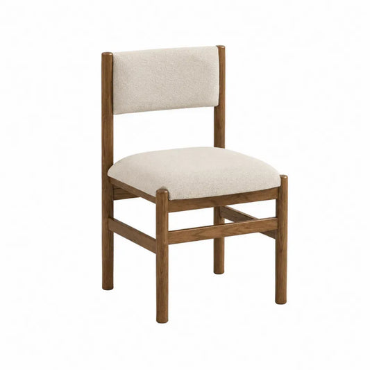 Silla de comedor con asiento y respaldo tapizados beige estructura de madera de caucho marrón 48 x 52 x 85 cm