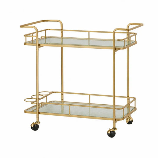 Carrito de bar rectangular con 2 estantes de vidrio templado acero inoxidable dorado transparente negro 80 x 40 x 85 cm