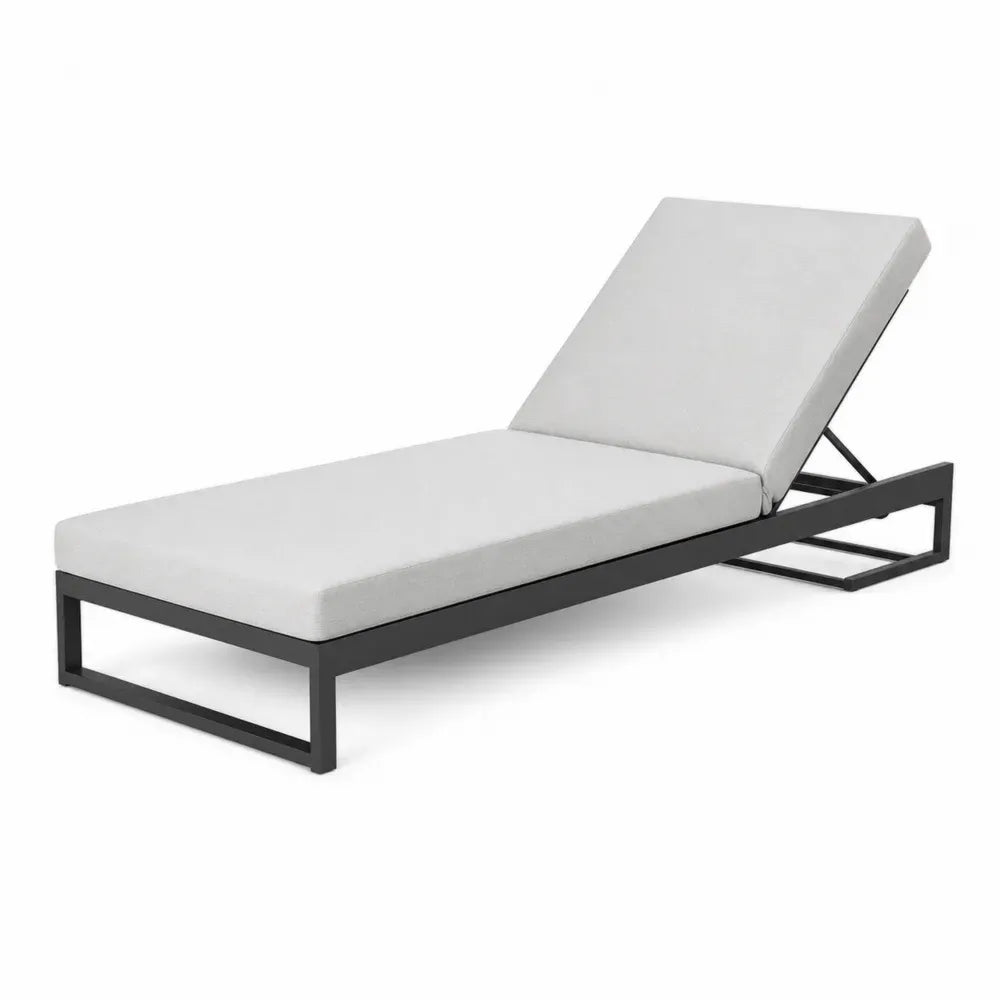 Tumbona reclinable de exterior acero textilene beige y negro 200 cm x 70 cm x 35 cm con respaldo ajustable