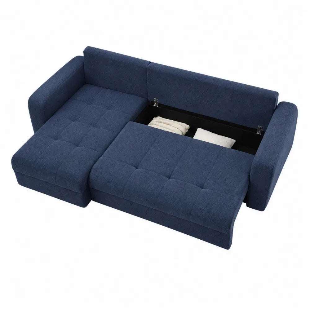 Sofá cama esquinero convertible con almacenamiento tejido de poliéster azul oscuro estructura de madera contrachapada 230 x 150 x 85 cm