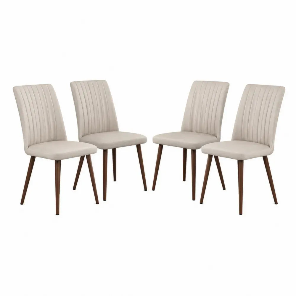 Set de 4 sillas de comedor tapizadas en tela beige con respaldo alto y patas de madera marrón 45 x 55 x 90 cm