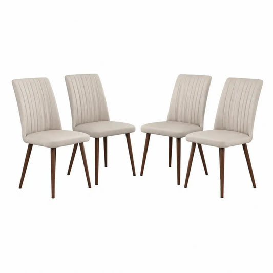 Set de 4 sillas de comedor tapizadas en tela beige con respaldo alto y patas de madera marrón 45 x 55 x 90 cm